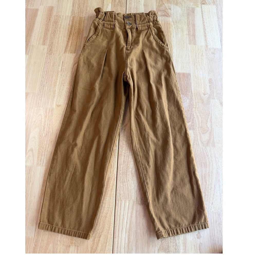 Free People Camel Brown High Waist Paperbag Straight Leg Y2K Pleated Trousers